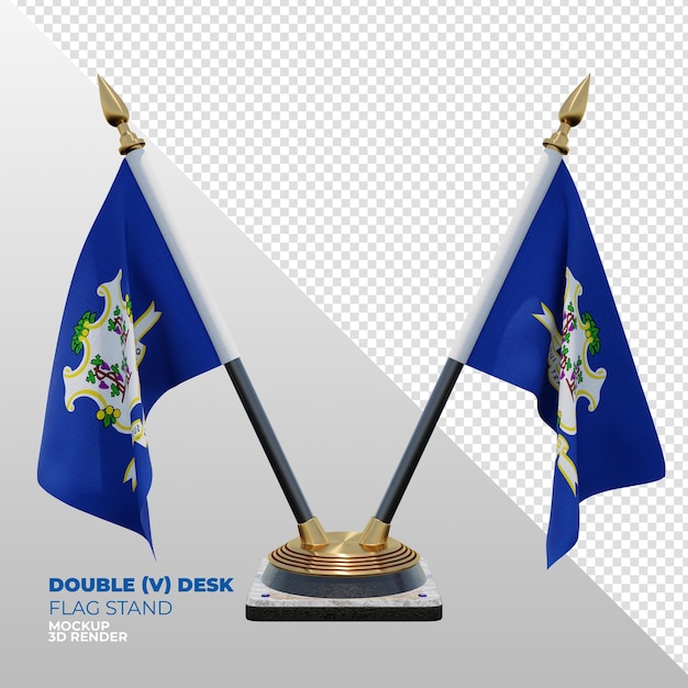 Support de drapeau de bureau double texturé 3d réaliste du Connecticut pour la composition