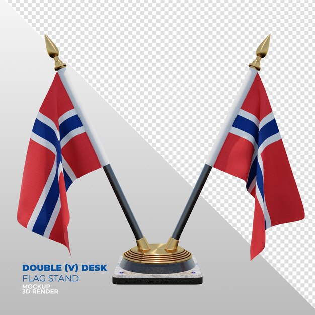 Support de drapeau de bureau double texturé 3d réaliste de Norvège pour la composition