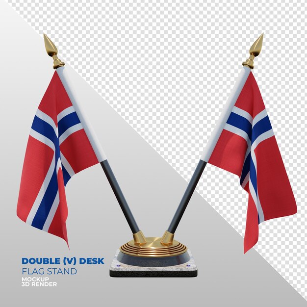 Support De Drapeau De Bureau Double Texturé 3d Réaliste De Norvège Pour La Composition