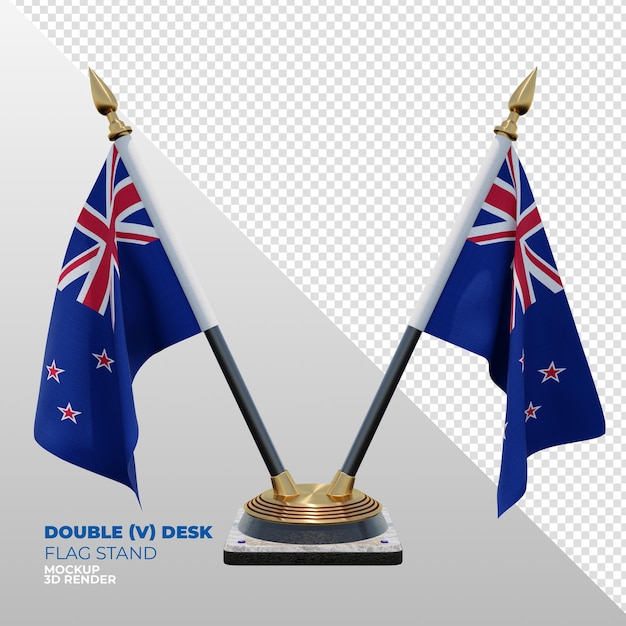 Support de drapeau de bureau double texturé 3d réaliste de Nouvelle-Zélande pour la composition