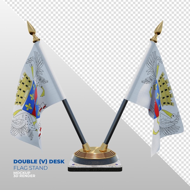 Support de drapeau de bureau double texturé 3d réaliste de Saint-Barthélemy pour la composition