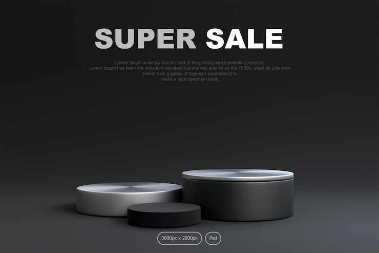 PSD support de produit 3d socle de scène de podium rendu de luxe noir et argent pour la maquette d'affichage de produit