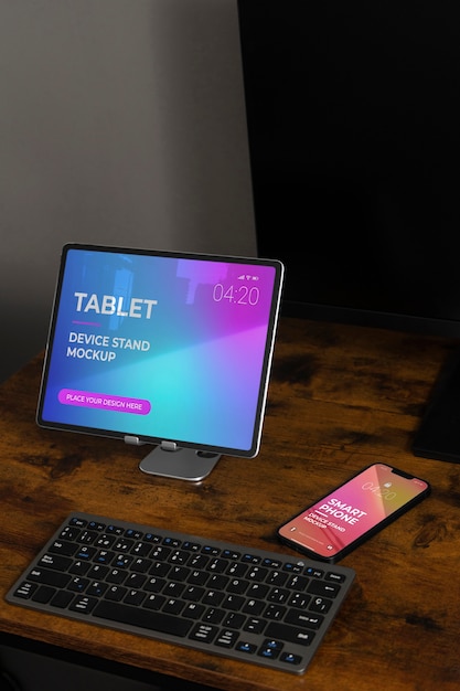 Supporto del dispositivo sulla scrivania per interni mockup