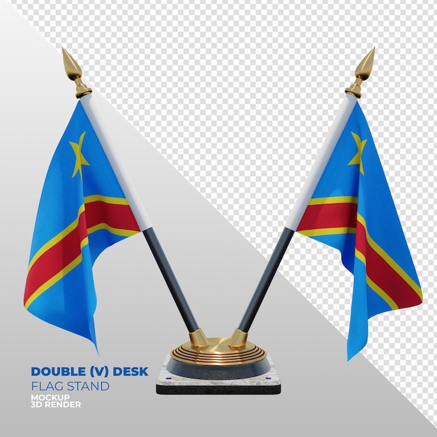 Supporto per bandiera da scrivania doppia con texture 3d realistico della Repubblica Democratica del Congo per la composizione