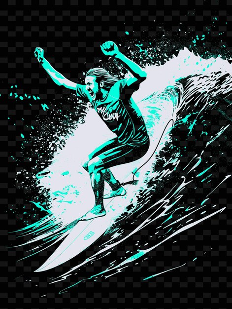 PSD un surfista está montando una ola en una imagen en blanco y negro