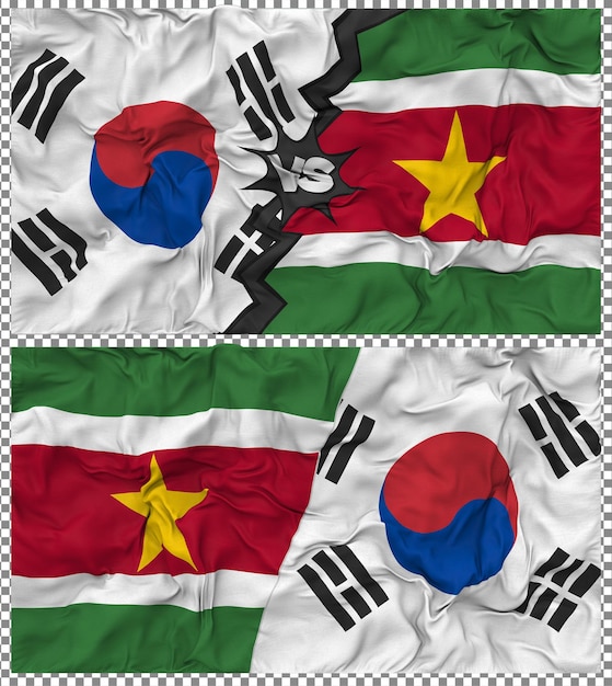 Surinam contra Corea del Sur Media bandera combinada con textura 3D de la tela