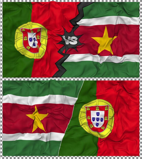 Surinam contra Portugal Media bandera combinada con textura 3D de la tela