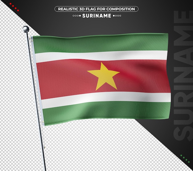 Suriname 3d-flagge mit realistischer textur