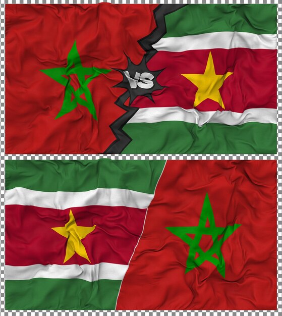 Le Suriname contre le Maroc Half Combined Flag Cloth Bump Texture Rendering 3D
