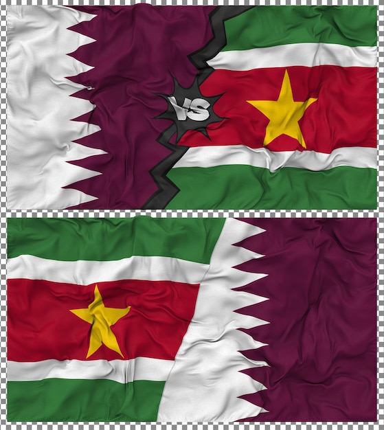 Le Suriname contre le Qatar Half Combined Flag Cloth Bump Texture Rendering 3D