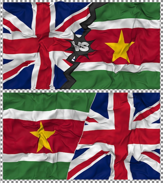Suriname contre le Royaume-Uni Half Combined Flag Cloth Bump Texture Rendering 3D