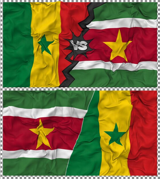 Suriname contre le Sénégal Half Combined Flag Cloth Bump Texture Rendering 3D
