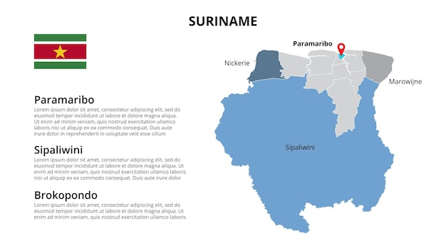 PSD suriname plantilla de infografía de mapa de photoshop dividida por países presentación de diapositivas