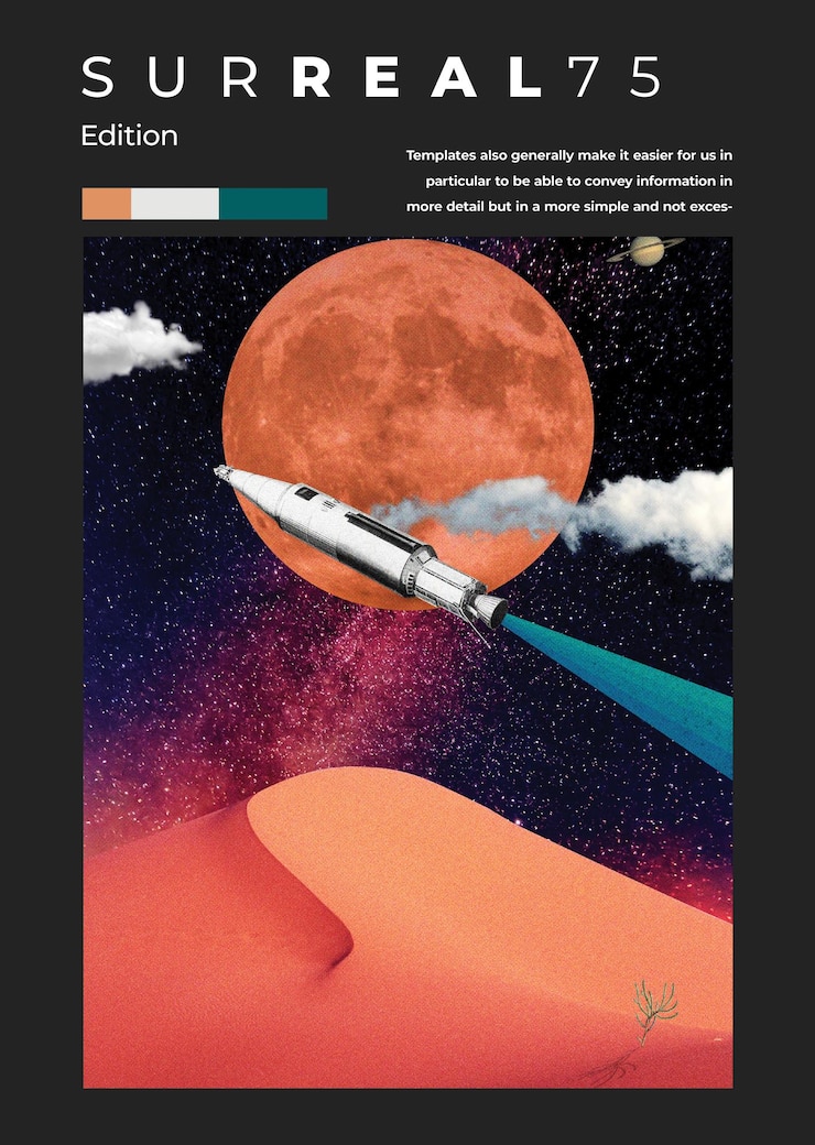 PSD surreal space edition 75 poster mockup template design psd (disegno di modello di poster)