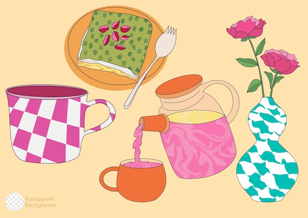 Surrealismus Bunte Tea Party Illustration Assets