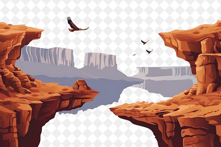 PSD surrealistische canyon-landschaft mit schwimmenden felsformationen und s-illustration naturlandschaft