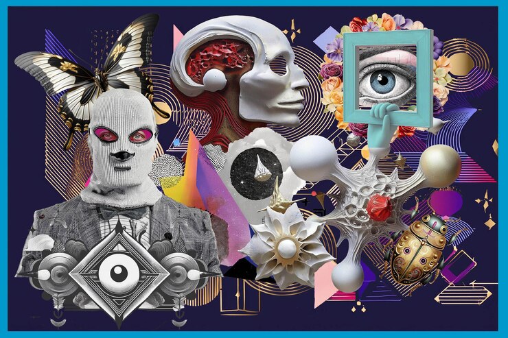 PSD surrealistische collage von schädel, schmetterling und auge