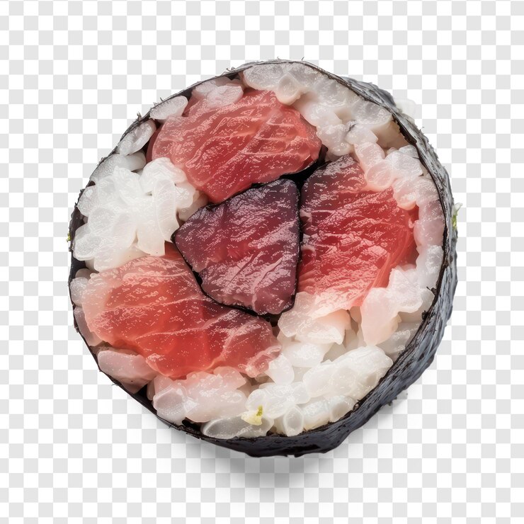 PSD sushi de atún vista de arriba en toda su longitud en fondo transparente psd