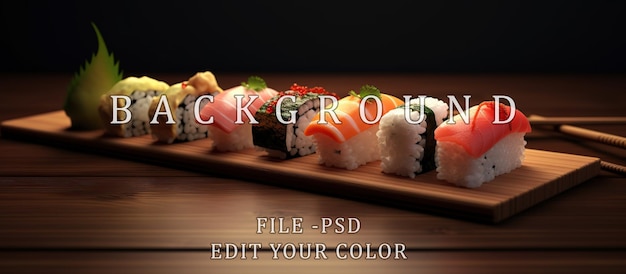 PSD sushi auf einem holztisch servieren