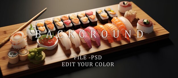 PSD sushi auf einem holztisch servieren