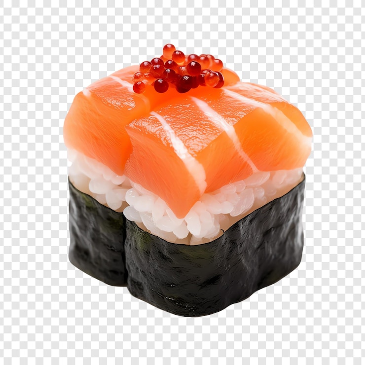 PSD sushi con una bola roja en ella y bolas rojas en la parte inferior
