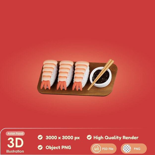 Sushi de camarones 3d