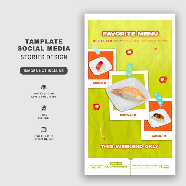 Sushi comida japonesa modelo de história de Instagram
