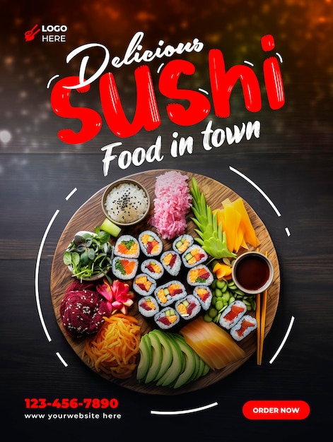 PSD sushi comida japonesa modelo de postagem de mídia social