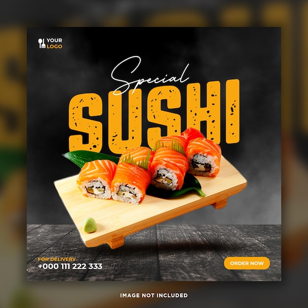 PSD sushi-food-social-media-post, flyer, banner-vorlage für instagram-post.