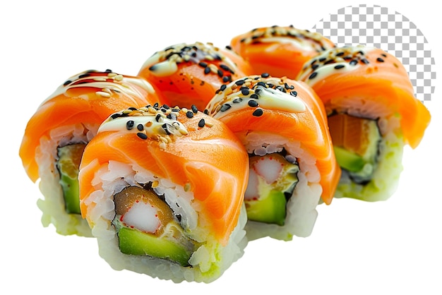 Sushi fusion sizzling sushi rolls com uma fusão de sabores em fundo transparente