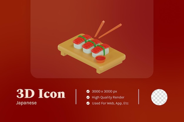 Sushi de icono de objeto de ilustración 3d