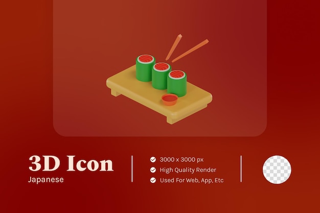 Sushi de icono de objeto de ilustración 3d