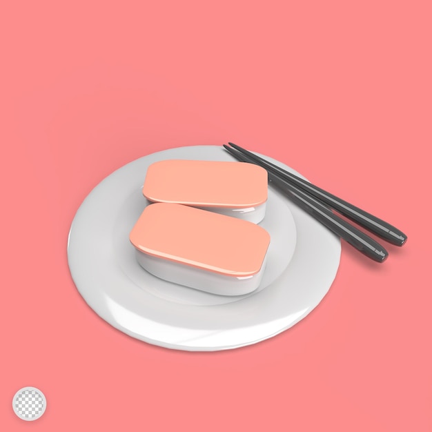 Sushi en una ilustración de renderizado de modelo 3d de placa