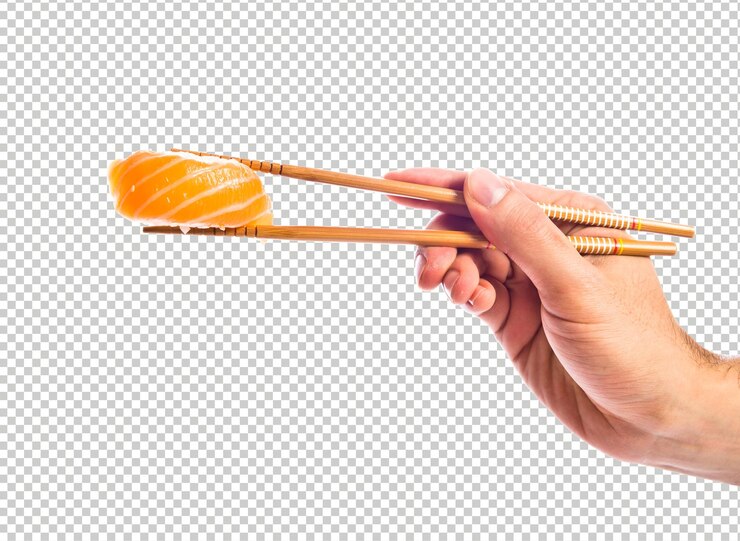 Sushi in der Hand mit Essstäbchen PNG-Datei