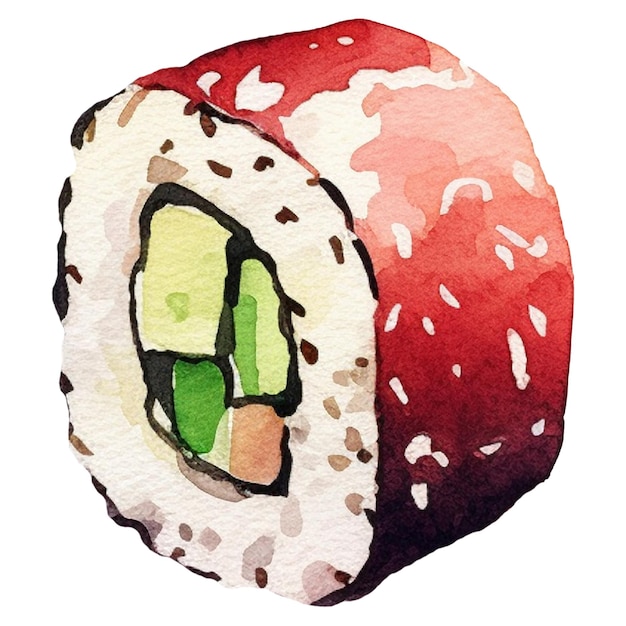 PSD sushi peint à l'aquarelle élément de design de fruits de mer frais dessinés à la main isolé sur fond blanc