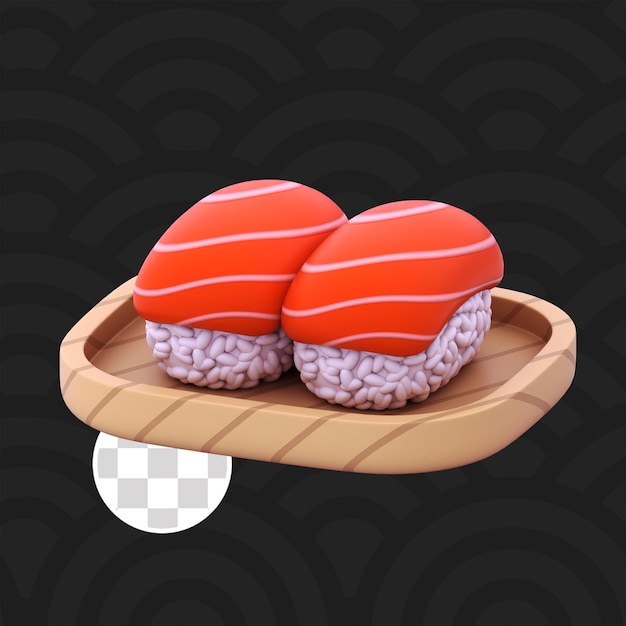 Sushi con pescado de salmón en un plato de madera