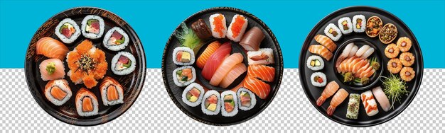 Sushi en placa negra vista aérea con fondo transparente Tecnología generativa de IA