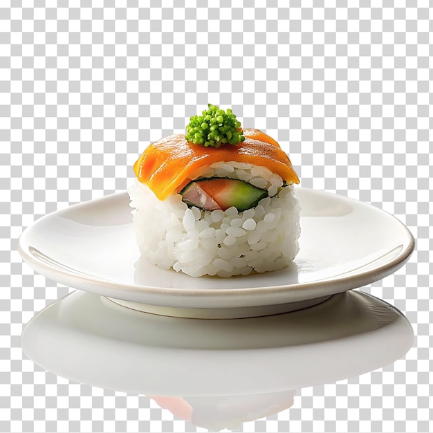 PSD un sushi en un plato blanco sobre un fondo transparente