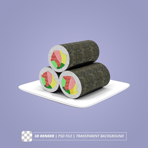 PSD sushi roll 3d render imágenes aisladas