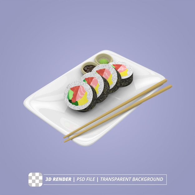 Sushi roll 3d render imágenes aisladas