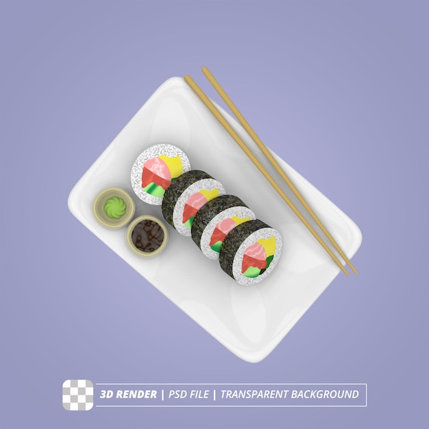 SUSHI ROLL 3D RENDER IMÁGENES AISLADAS