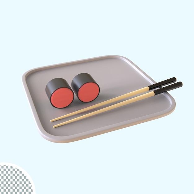 Sushi-rolle mit lachs und essstäbchen realistische 3d-render-isolierte illustration