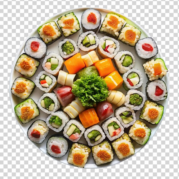 PSD sushi-rollen auf einem tablett, isoliert auf durchsichtigem hintergrund