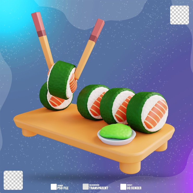 PSD sushi de rollo de ilustración 3d