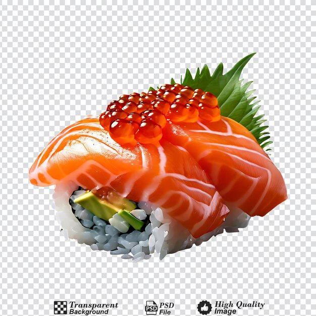 Sushi-sushi-sushi ein stück lachs, das auf einem durchsichtigen hintergrund isoliert ist