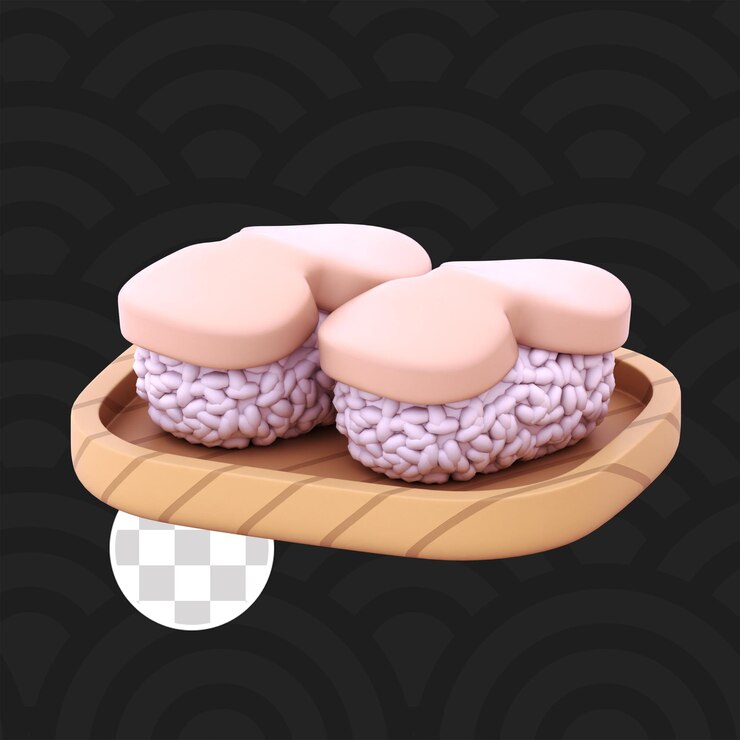 PSD sushi con vieiras en un plato de madera