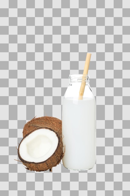 Susu kelapa PNG dalam botol yang diisolasi dengan latar belakang putih