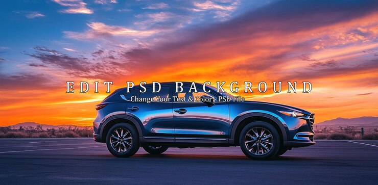 PSD suv azul en el atardecer