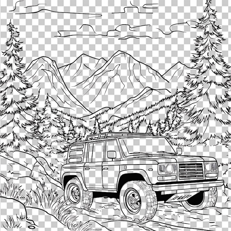 PSD suv conduciendo a través del paisaje montañoso