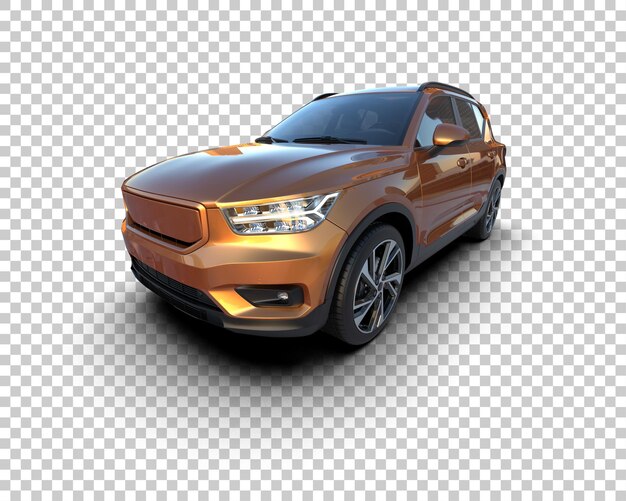un SUV dorado con las luces delanteras encendidas y los faros encendidos